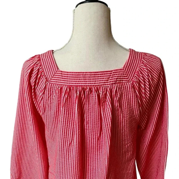 J.Crew Red White Striped Square Neck Seersucker Top Size M | Style AW133 - Picture 10 of 13